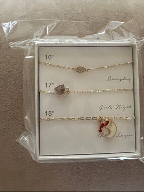Gold-Tone Layered Necklace Set with Heart and Moon Charms - Gold